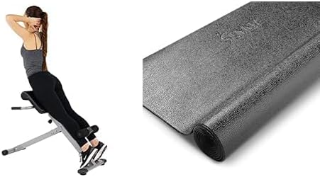 Sunny Health and Fitness 45 Degree Hyperextension Roman Chair, Steel, Grey, One Size + Treadmill Mat -Medium - NO. 074-M, Black