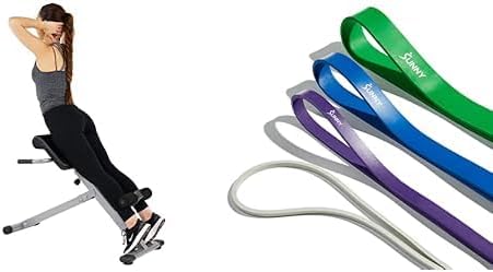 Sunny Health and Fitness 45 Degree Hyperextension Roman Chair, Steel, Grey, One Size + Versatile Resistance Bands (Single or Combination Set) - 4.5-35kg Combo