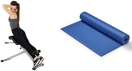 Sunny Health and Fitness 45 Degree Hyperextension Roman Chair, Steel, Grey, One Size + Yoga Mat - Blue