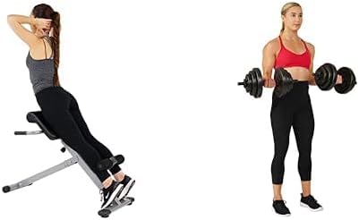 Sunny Health and Fitness 45 Degree Hyperextension Roman Chair, Steel, Grey, One Size + Exercise Vinyl 18 KG Dumbbell Set Hand Weights for Strength Training, Weight Loss, Workout Bench