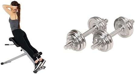 Sunny Health and Fitness 45 Degree Hyperextension Roman Chair, Steel, Grey, One Size + Adjustable 15 KG Dumbbell Set w/Carry Case, Space Saver, Secure Quick-Lock, Anti-Slip Steel Handle