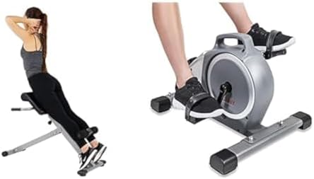 Sunny Health and Fitness 45 Degree Hyperextension Roman Chair, Steel, Grey, One Size + Magnetic Under Desk Mini Exercise Cycle Bike, Dual Function Pedal Exerciser